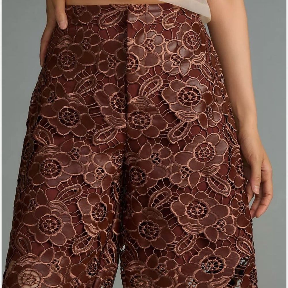 Anthropologie Faux Leather Floral Lace Shorts